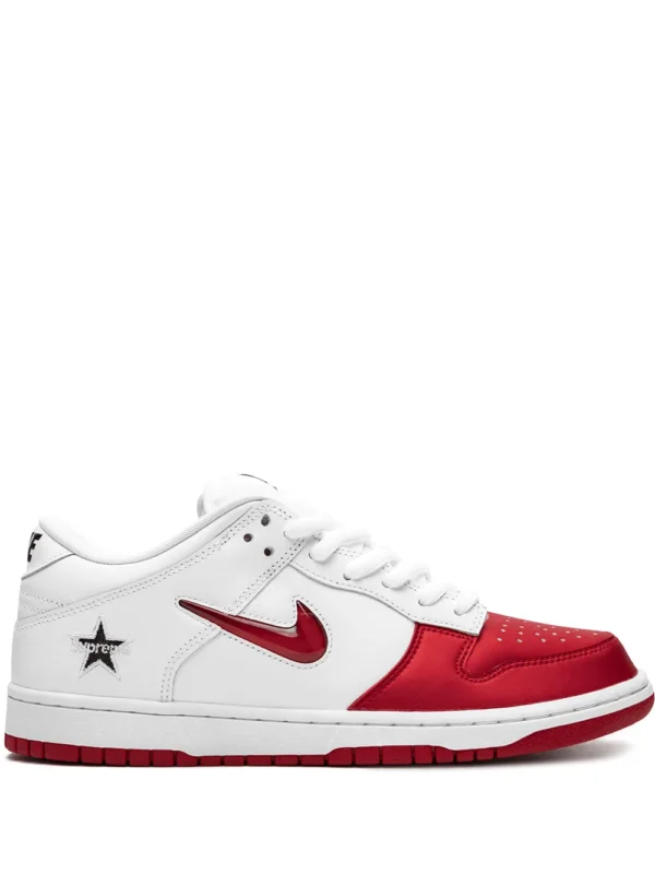 nike x supreme sb dunk low jewel swoosh red/white