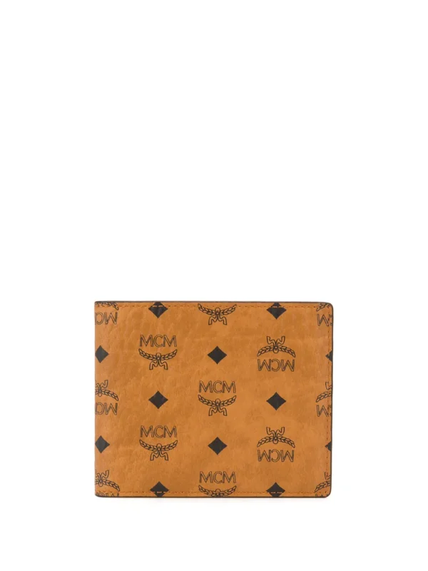 mcm small monogram print bi fold wallet